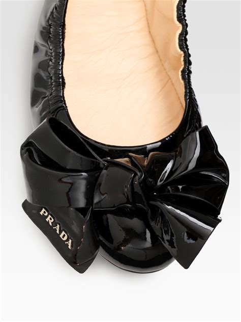 prada sport black patent leather bow detail ballet flats|Prada logo bow flat.